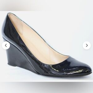 J. Crew Martina Black Patent Leather Wedge Heels, Size 6